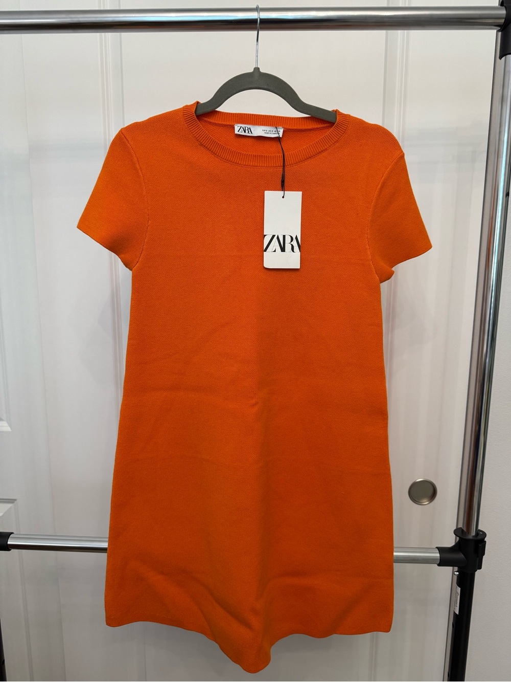 ZARA Bright Orange Short-Sleeve Knit Shift Dress
